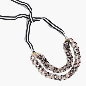 J. Crew || Double Strand Tortoise Acrylic Necklace Striped Grosgrain Ribbon